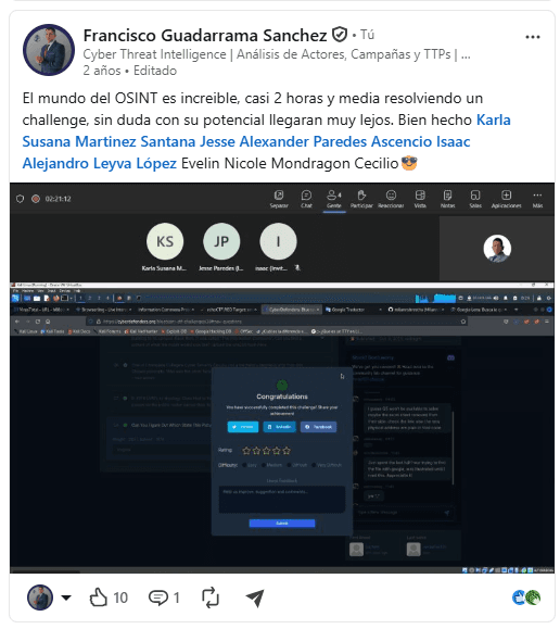 Participantes de CyberColibríes completando un reto práctico de OSINT
